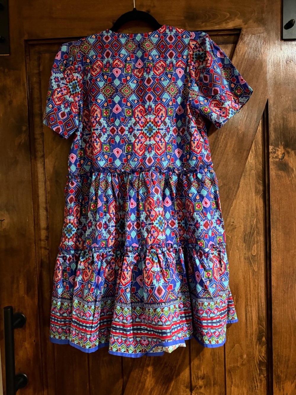 Aqua Mosaic Tile Puff Sleeve Dress - Picture 3 of 5